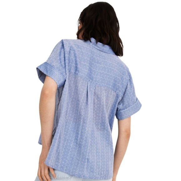 Madewell Daily Shirt in Textural Stripe Shirt in Linear Ditsy Dobby Navy - Picture 4 of 15